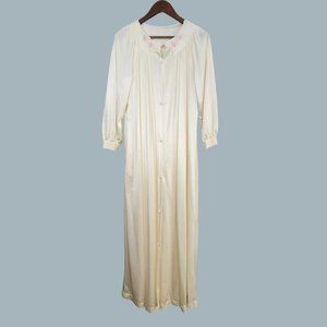 Vintage Lorraine‎ Nylon Embroidered Robe Nightgown Women's Small Peignoir Ivory